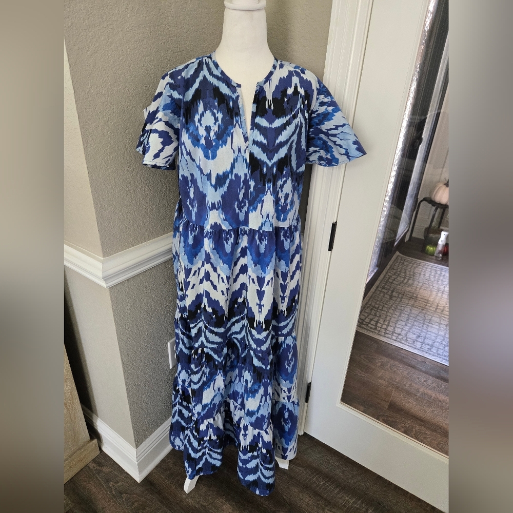 Chico's Ikat Blue Maxi Dress, Size 2 (12)